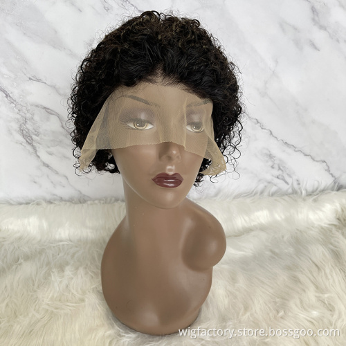 New short pixel curl wig, 13*4 frontal lace short pixie cut human hair wig, natural hair wig short cut wigs for black women